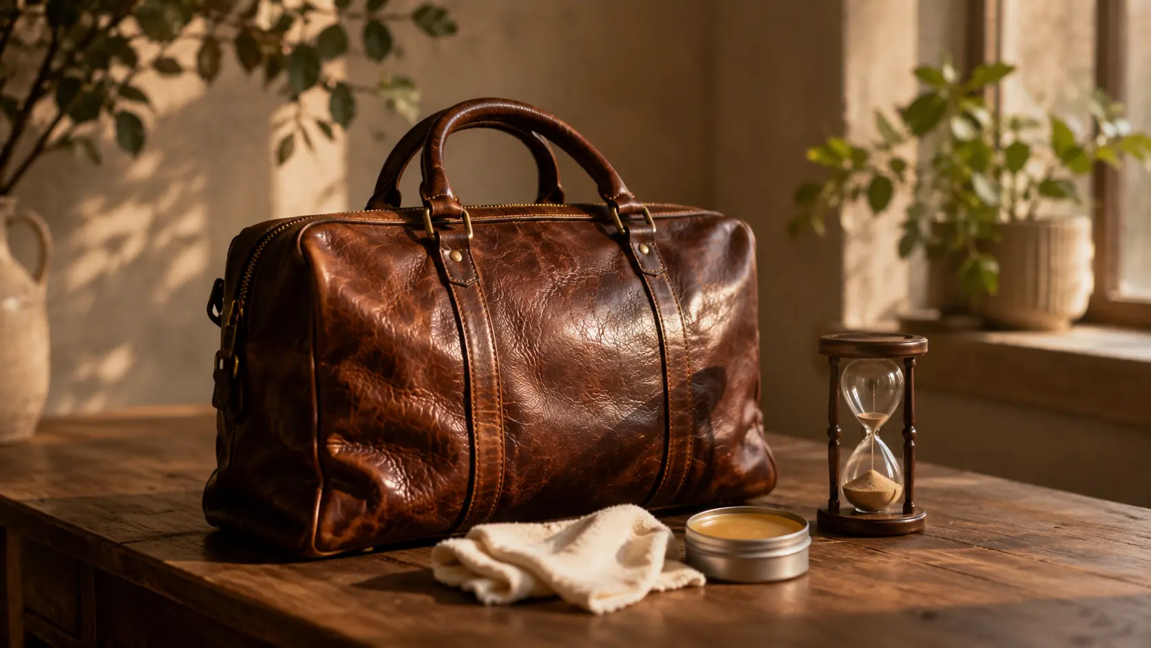Leather goods cared for in soft natural light